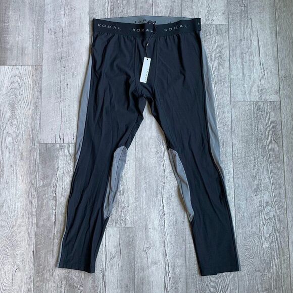 Koral Mens Athletic Performace Tights Size Large Black Gray Cropped - Picture 1 of 4